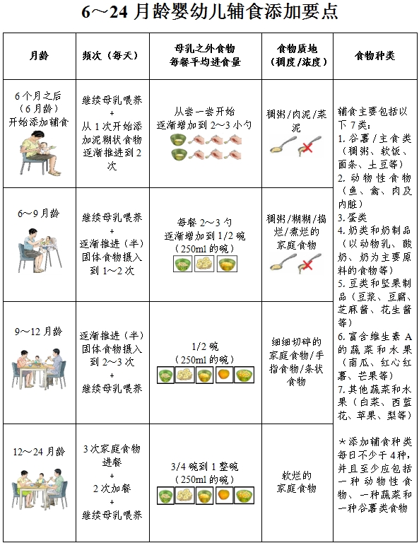 6～24月齡嬰幼兒輔食添加要點