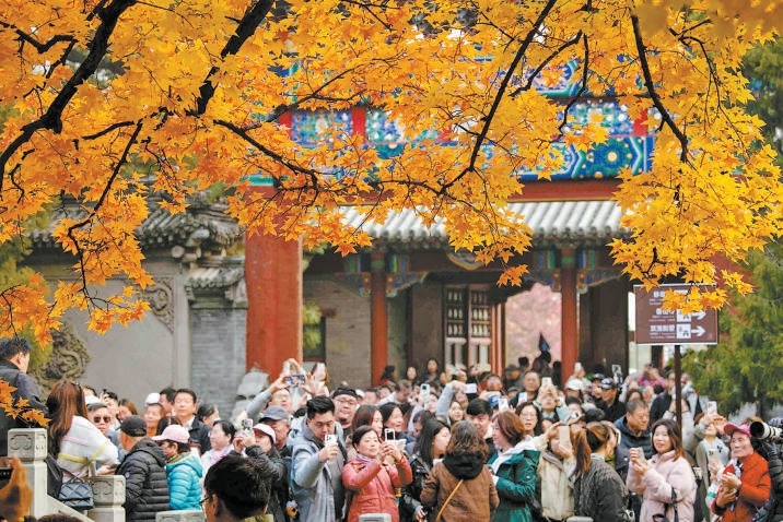 紅葉節期間,香山公園遊人如織。 紅葉節期間,香山公園遊人如織。