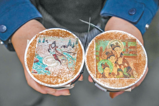 圖為北展內售賣的敦煌壁畫拉花咖啡。 圖為北展內售賣的敦煌壁畫拉花咖啡。