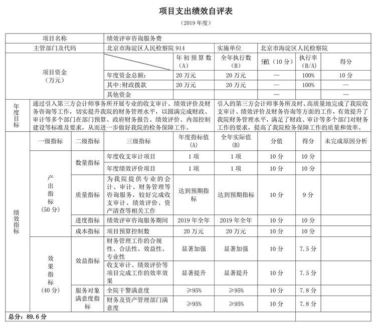 項目支出績效自評表