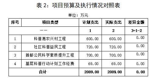 表2:項目預算及執行情況對照表 表2:項目預算及執行情況對照表
