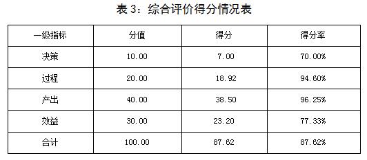 表3:綜合評價得分情況表 表3:綜合評價得分情況表
