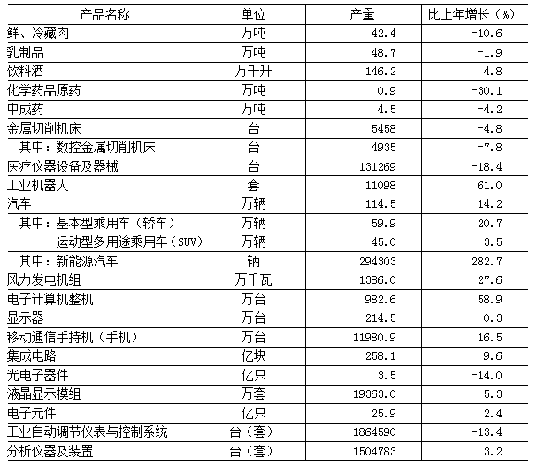 表6　　2024年規模以上工業企業主要產品產量