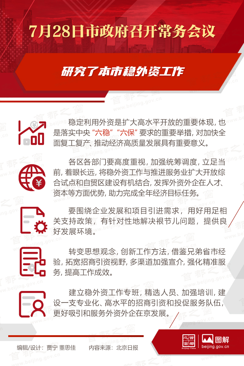 7月28日市政府召開常務會議研究本市穩外資工作