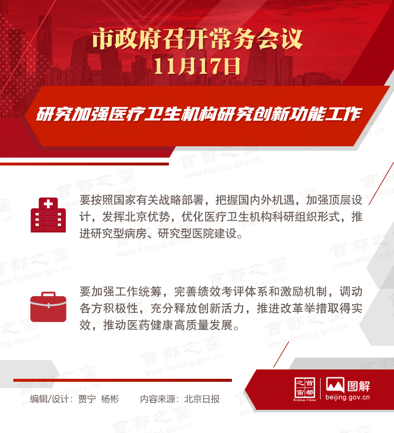 市政府常務會議：研究加強醫療衛生機構研究創新功能工作