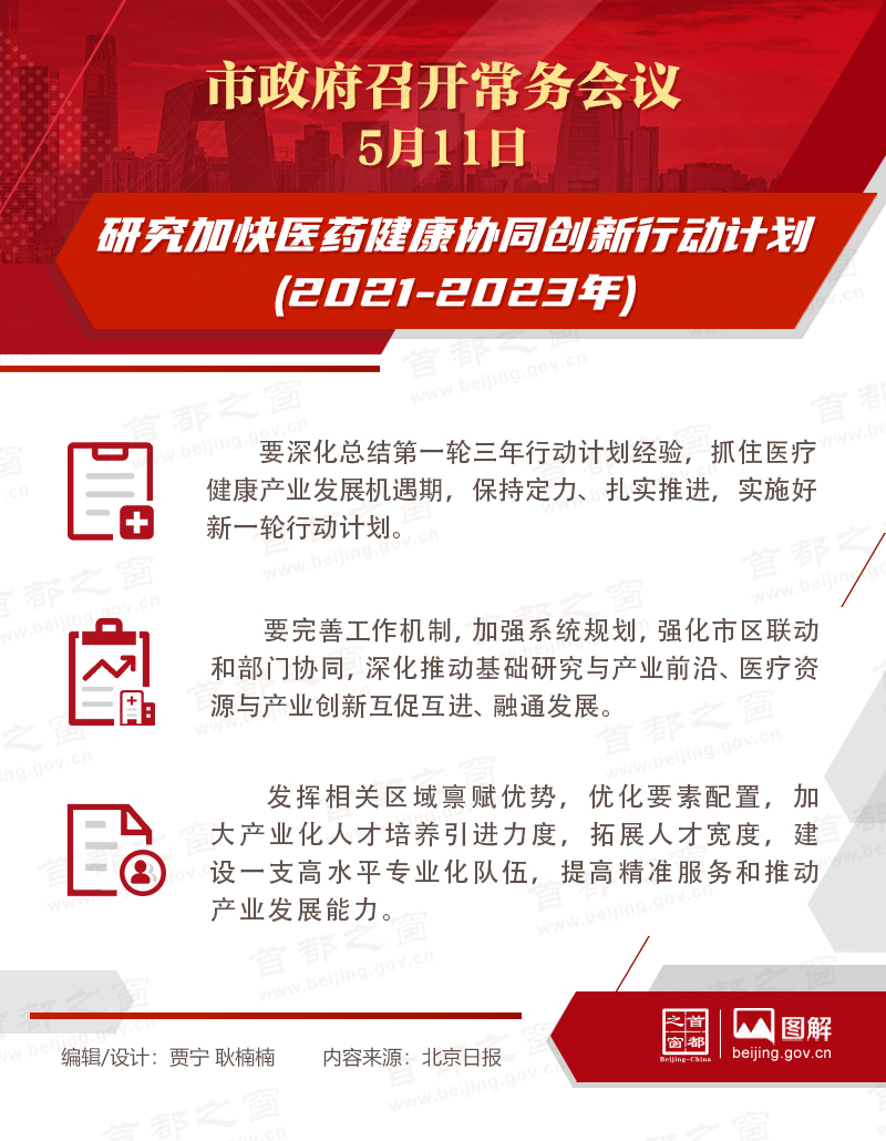 市政府常務會議：研究加快醫藥健康協同創新行動計劃(2021-2023年)