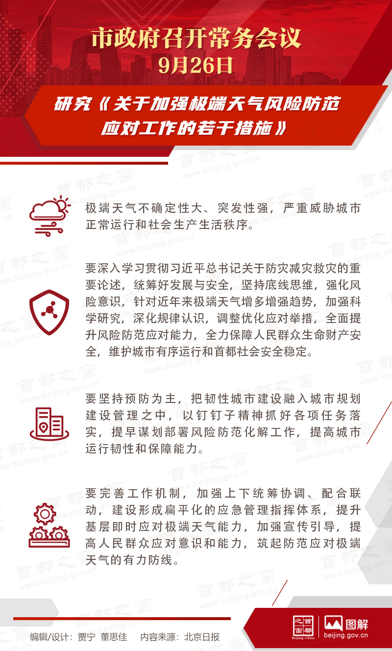 市政府常務會議：研究《關於加強極端天氣風險防範應對工作的若幹措施》
