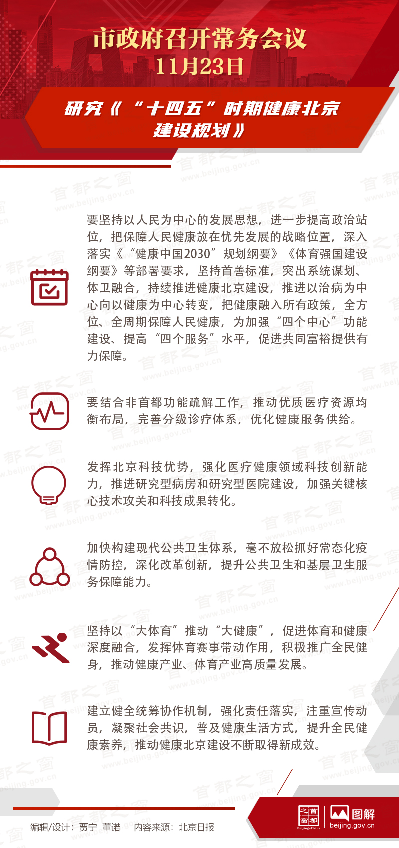 市政府常務會議：研究《“十四五”時期健康北京建設規劃》