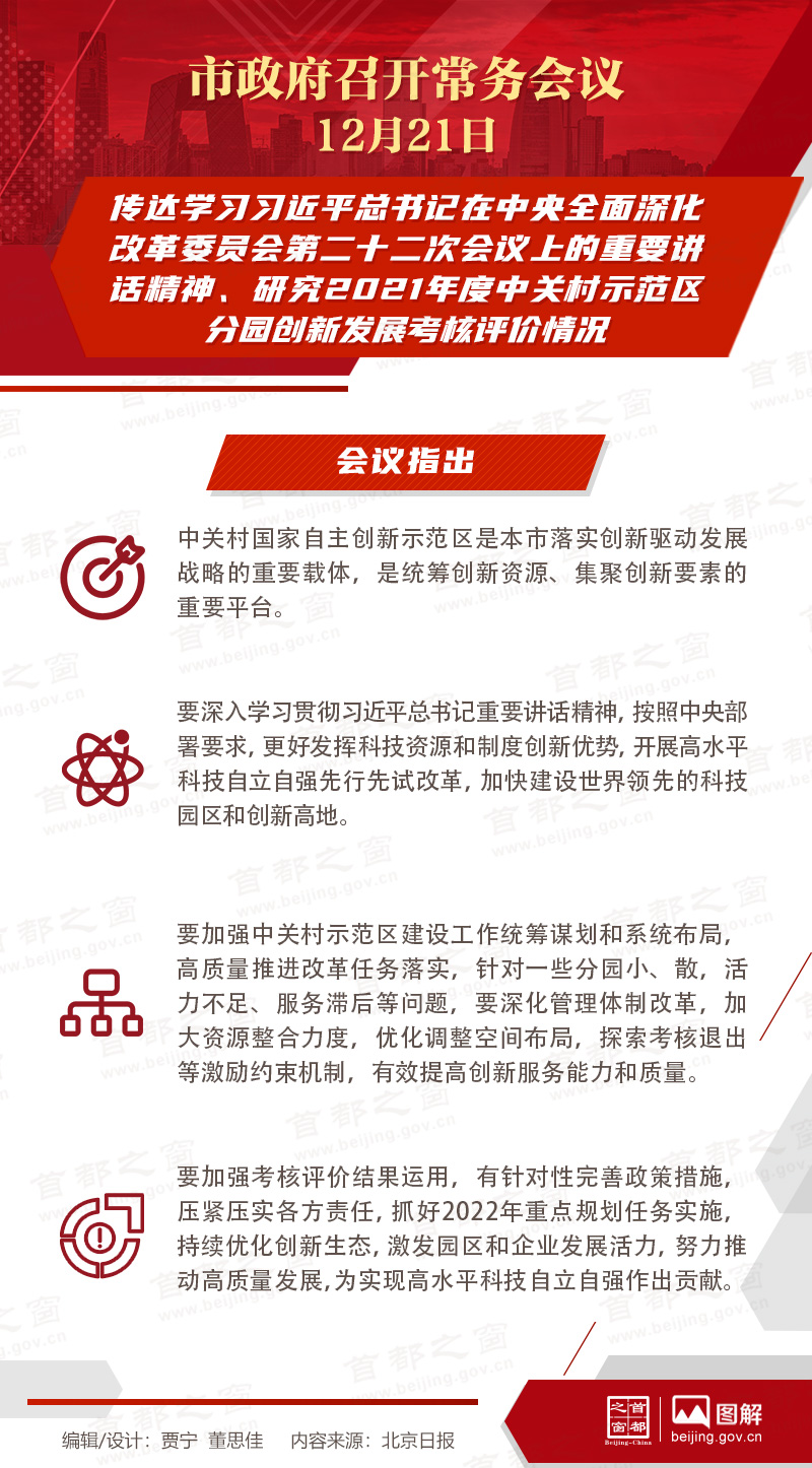 市政府常務會議:傳達學習習近平總書記在中央全麵深化改革委員會第二十二次會議上的重要講話精神、研究2021年度中關村示範區分園創新發展考核評價情況 市政府常務會議:傳達學習習近平總書記在中央全麵深化改革委員會第二十二次會議上的重要講話精神、研究2021年度中關村示範區分園創新發展考核評價情況