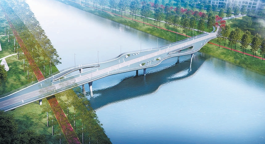 北京城市副中心步行和自行車係統示範段工程效果圖。