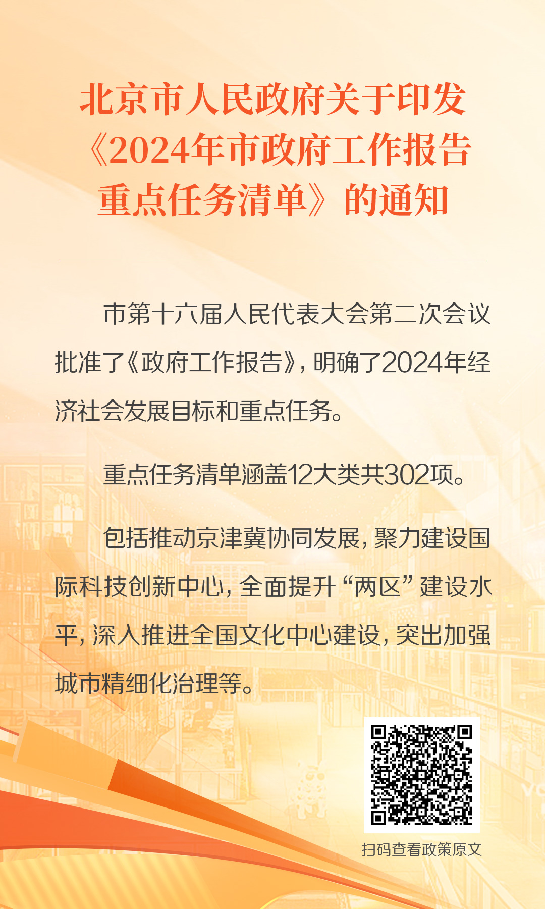 海報：北京市人民政府關於印發《2024年市政府工作報告重點任務清單》的通知