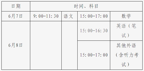 統一高考時間安排 統一高考時間安排